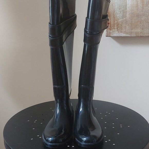 Coach Talia Black Tall Rubber Rain Boots - Picture 2 of 10